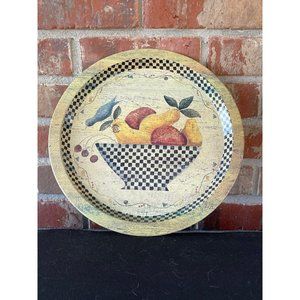 Vintage Bluebird Folk Art Checkered Serving Tin Tray